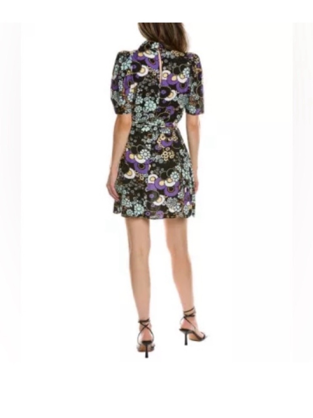 Ted Baker Black Floral-Print High Neck Mini Dress with Purple Accents - Picture 3 of 10